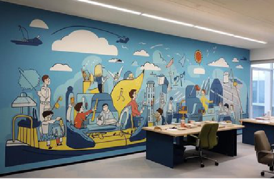  三台办公室墙绘的特点。