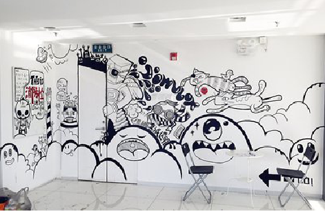  三台手绘墙并非传统涂鸦。